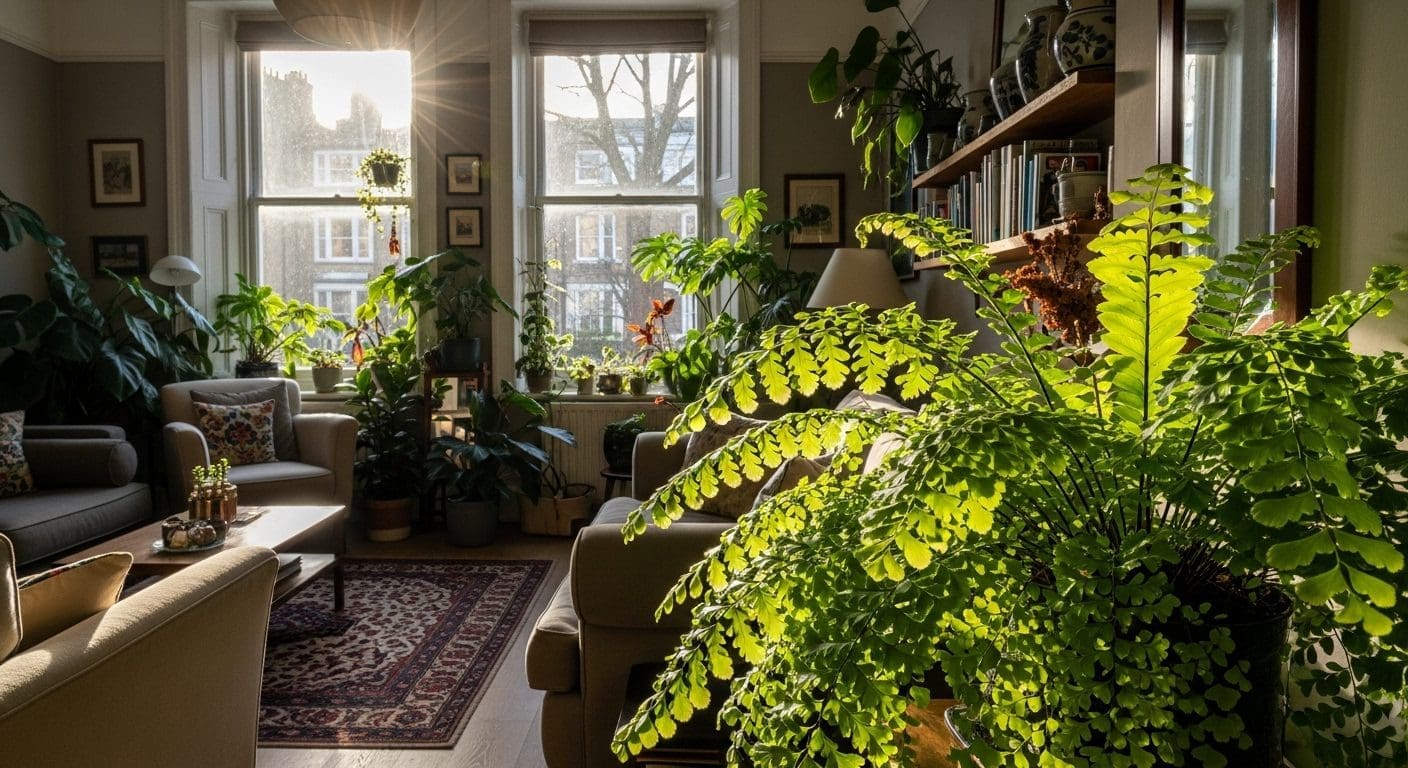 Bright indirect light for ferns in a cozy apartment