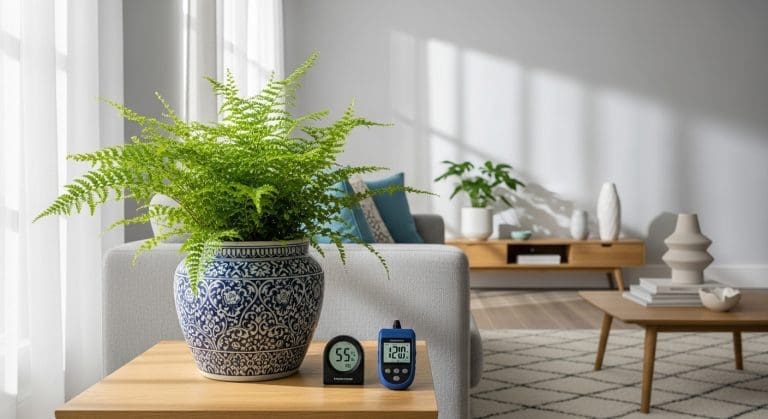 Healthy Blue Star Fern in bright living room