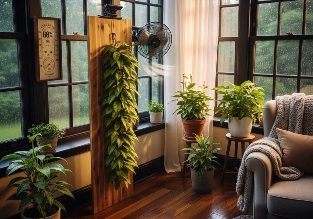 Hoya imbricata shingling on cedar plank at 68% RH with gentle airflow
