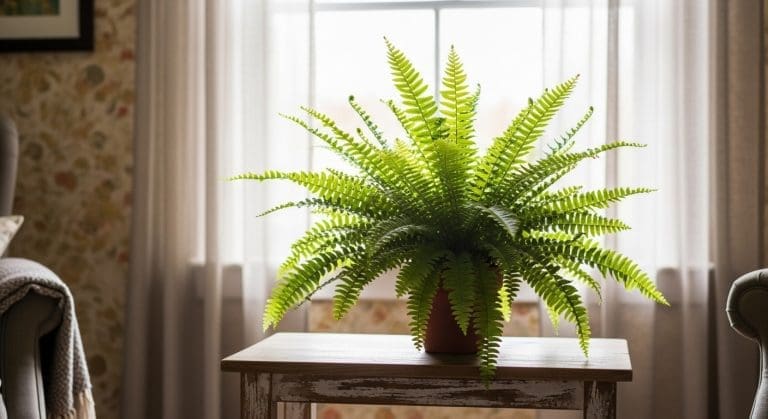 Lush indoor fern in bright indirect light