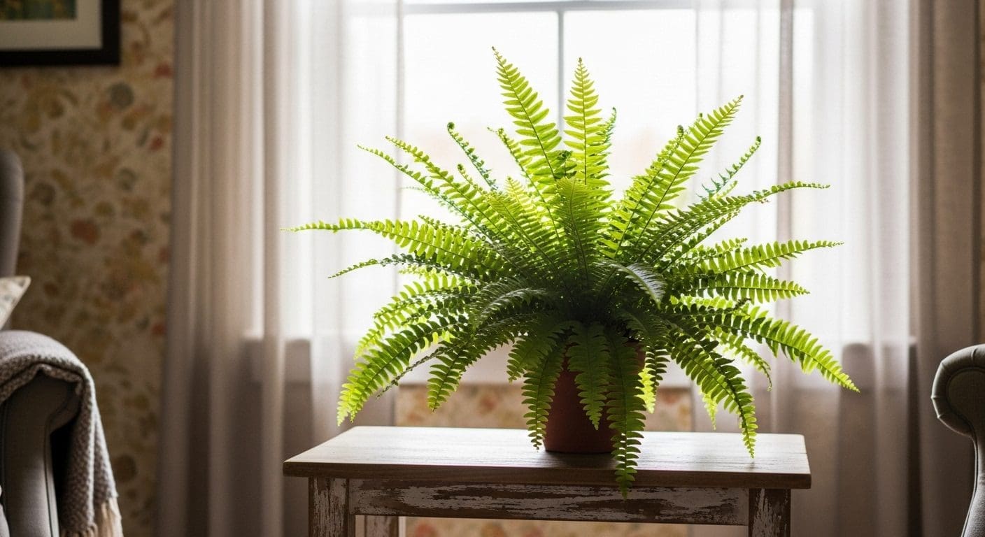 Lush indoor fern in bright indirect light
