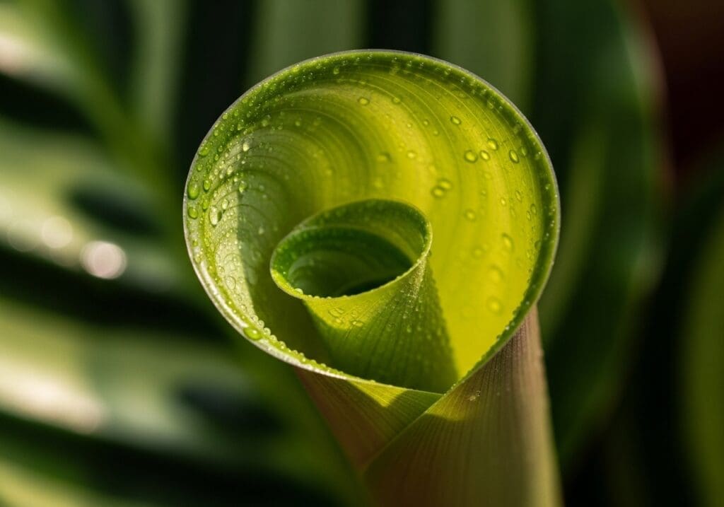 Macro of unfurling Orbifolia leaf with delicate texture