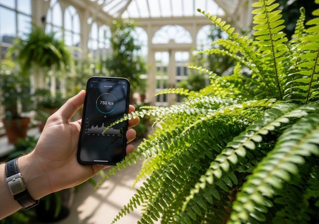 Measuring light levels near a Boston fern with a phone