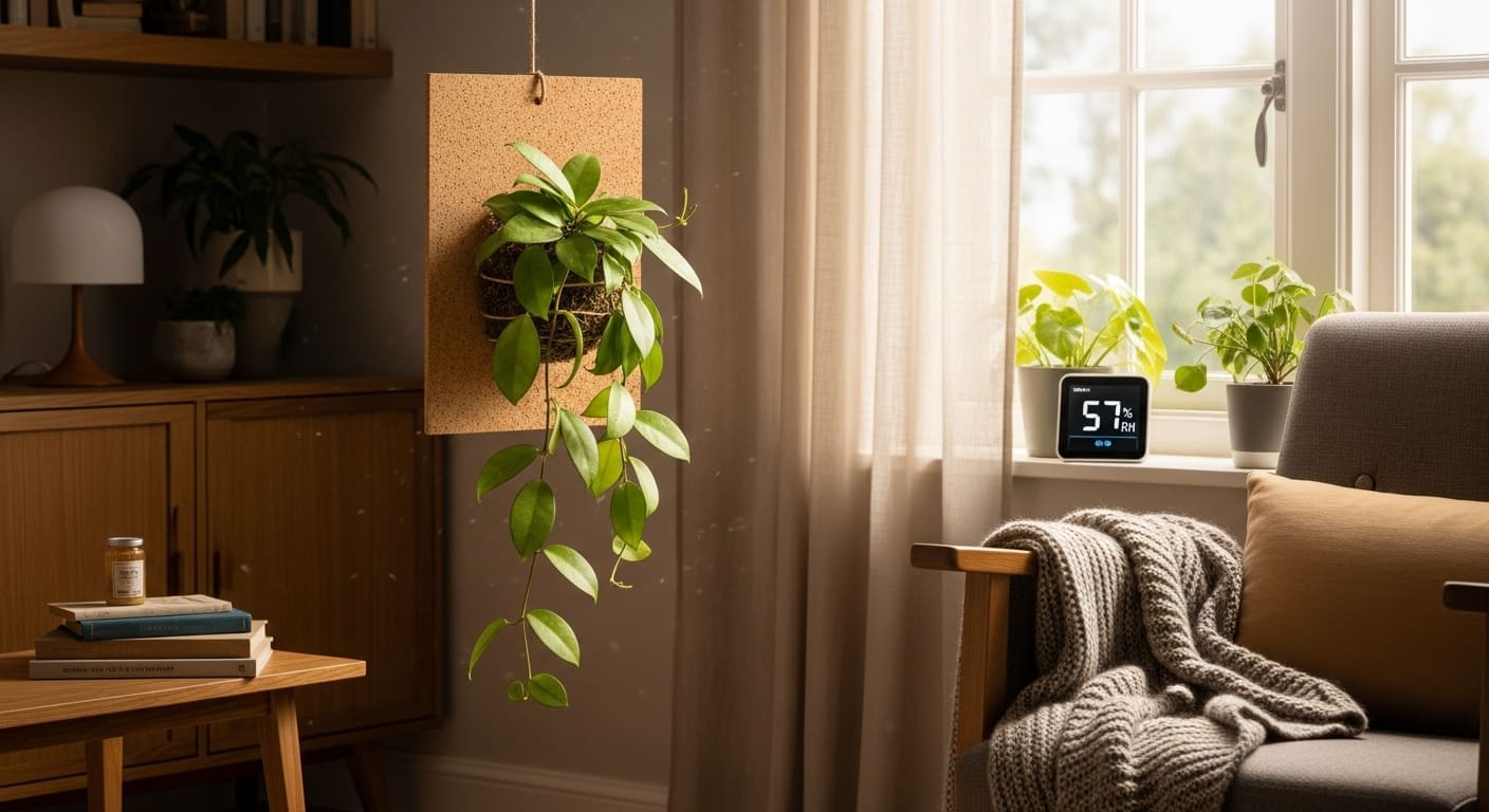 Mounted Hoya imbricata near an east window with 57% RH