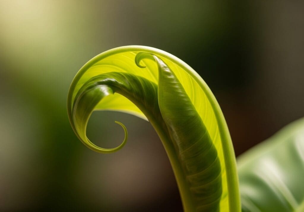 New aroid leaf unfurling smoothly after Ca/Mg adjustment