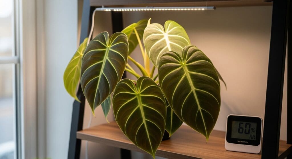Philodendron gloriosum under a slim bar