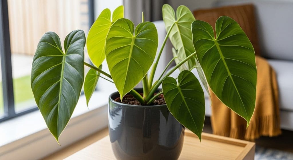 Philodendron melanochrysum in bright UK living room
