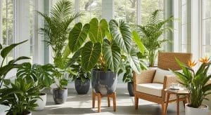 Philodendron melanochrysum in modern sunroom