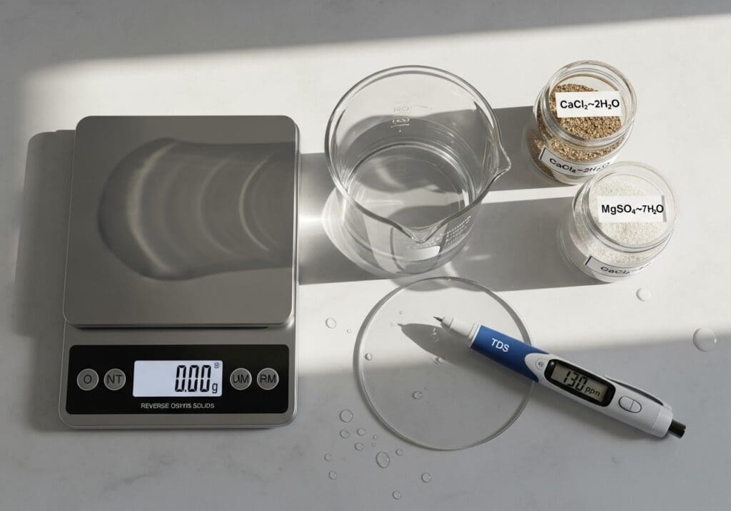 RO water, Ca/Mg salts, scale and TDS pen for home mixing