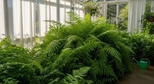 Rare fern collection in bright indoor conservatory
