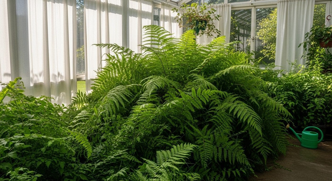 Rare fern collection in bright indoor conservatory