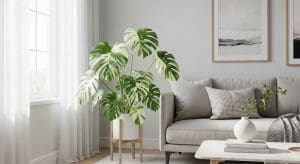 Variegated monstera in bright US apartment