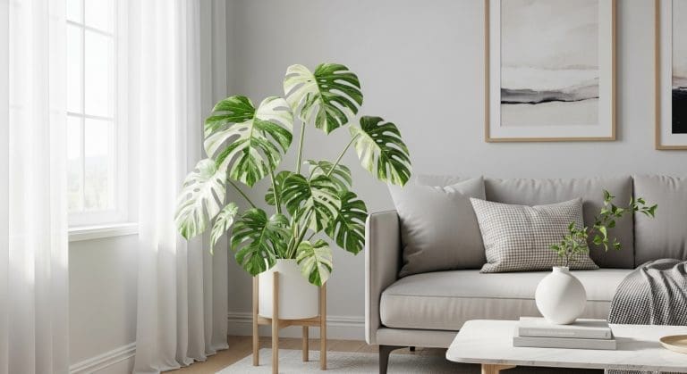 Variegated monstera in bright US apartment