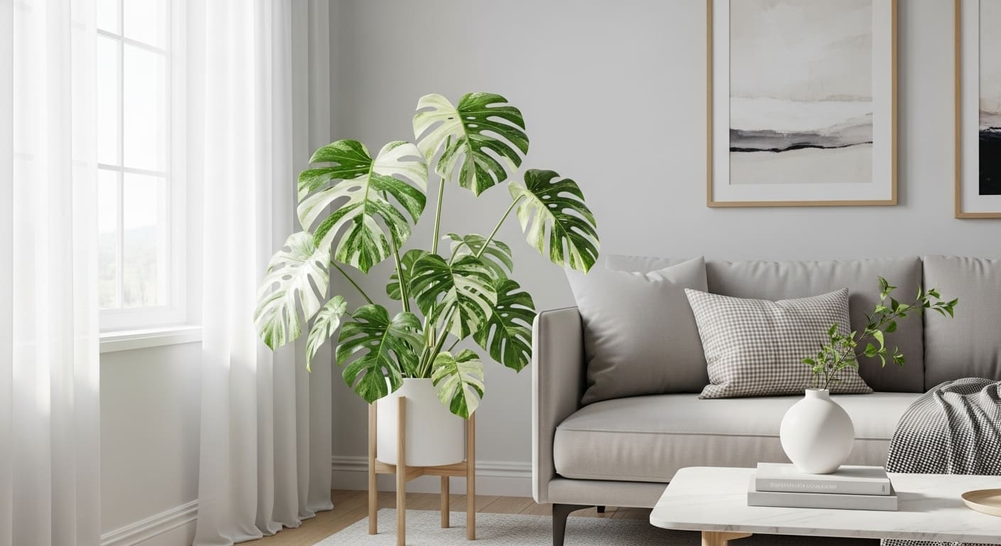 Variegated monstera in bright US apartment