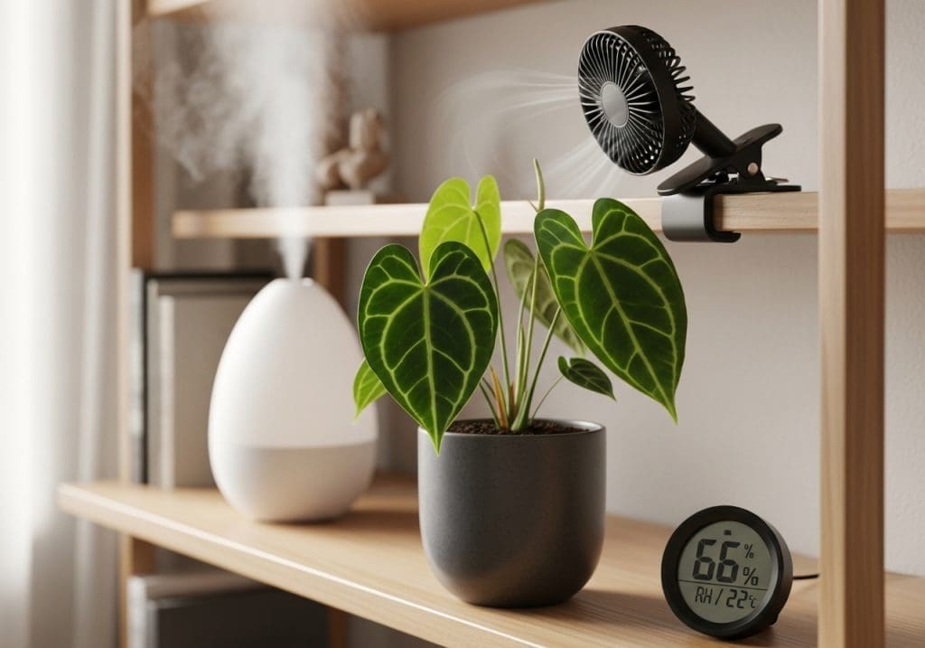 clarinervium shelf with gentle airflow and 66% humidity