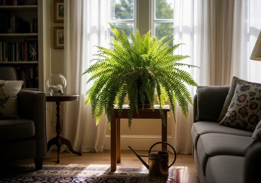 indoor fern in shaded summer light