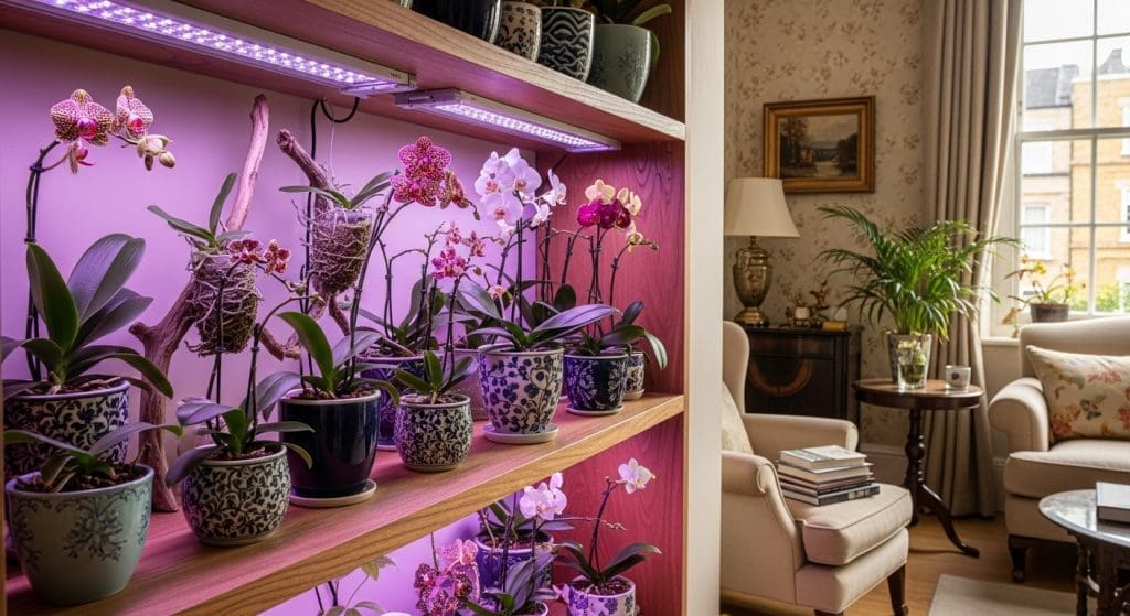 rare orchids under full-spectrum LED grow lights